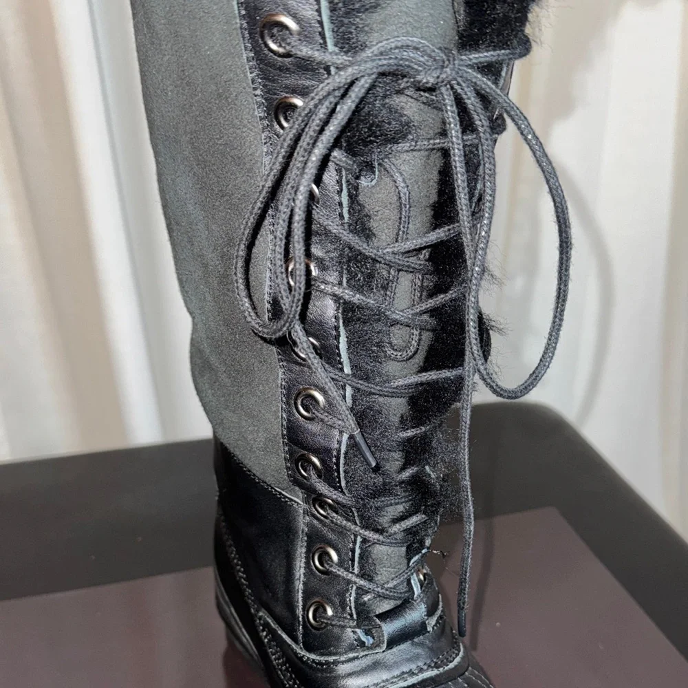 Atelier Noir By Rudsak Tall Black Lace-Up Winter Snow Boot Shearling And Leather - Picture 9 of 14